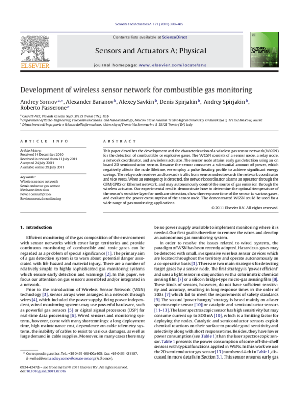 (PDF) Development of wireless sensor network for combustible gas monitoring