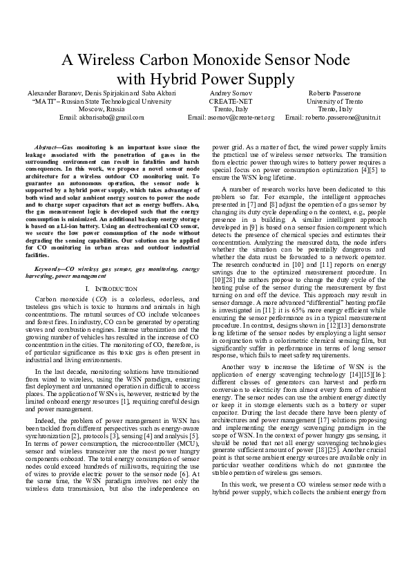 (PDF) A wireless carbon monoxide sensor node with hybrid power supply