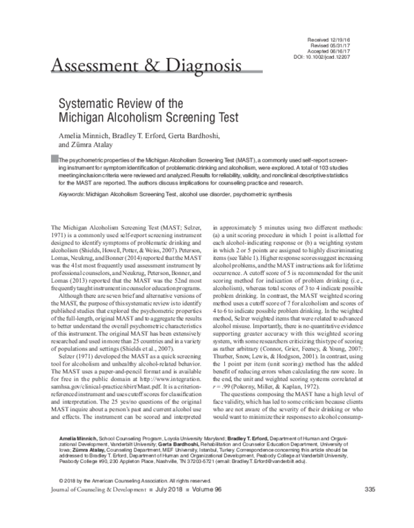 (PDF) Systematic Review of the Michigan Alcoholism Screening Test