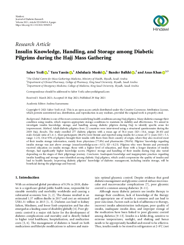 (PDF) Insulin Knowledge, Handling, and Storage among Diabetic Pilgrims ...