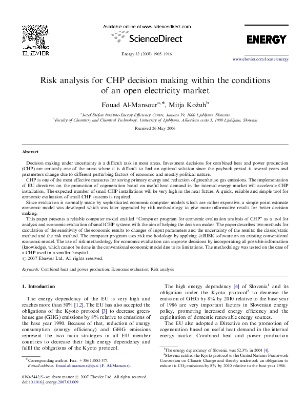 (PDF) Risk analysis for CHP decision making within the conditions of an ...