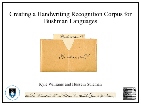 (PDF) Creating a handwriting recognition corpus for bushman languages