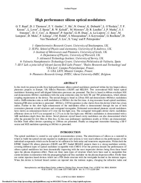 (PDF) High performance silicon optical modulators