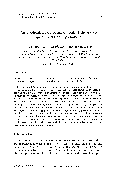(PDF) An application of optimal control theory to agricultural policy ...