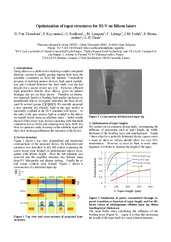 (PDF) Optimization of taper structures for III-V on Silicon lasers