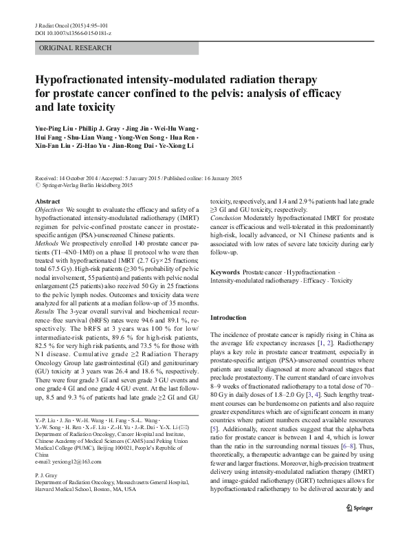 (PDF) Hypofractionated Intensity Modulated Radiation Therapy Altered ...