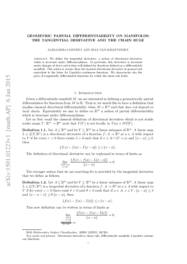 (PDF) Geometric partial differentiability on manifolds: The tangential ...
