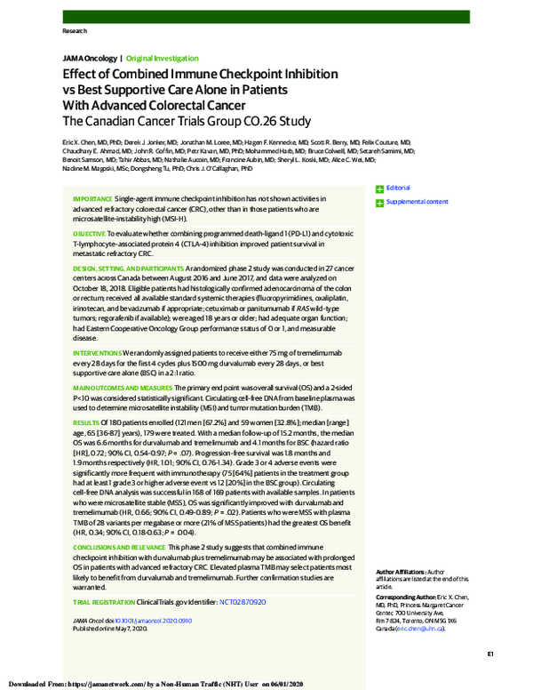 (PDF) Effect of Combined Immune Checkpoint Inhibition vs Best ...