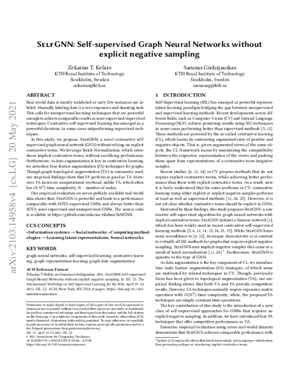 (PDF) Self-supervised Graph Neural Networks without explicit negative ...
