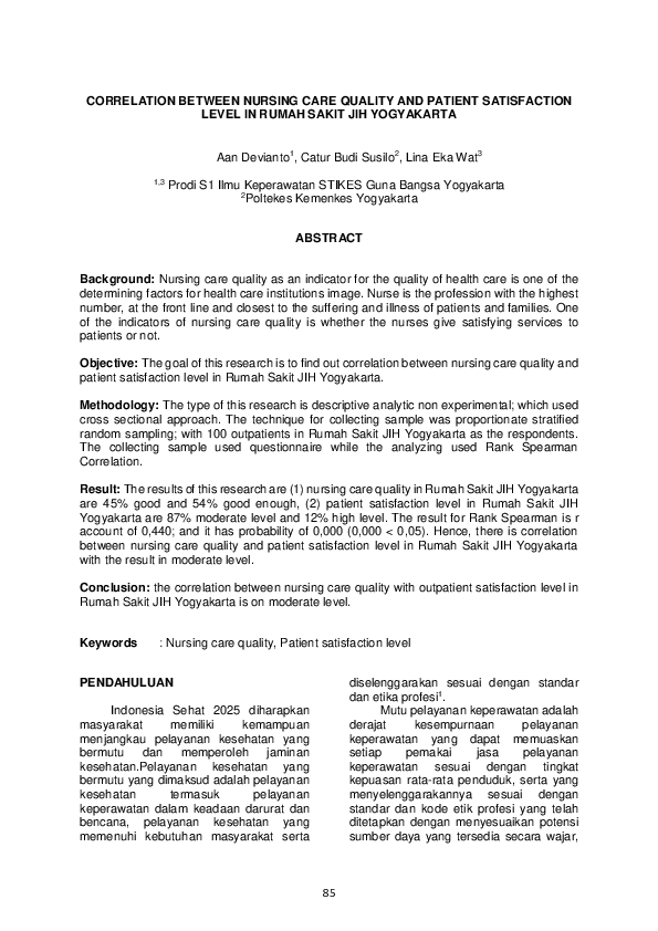 (PDF) Correlation Between Nursing Care Quality and Patient Satisfaction ...