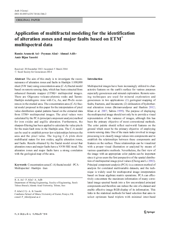 (PDF) Application of multifractal modeling for the identification of ...