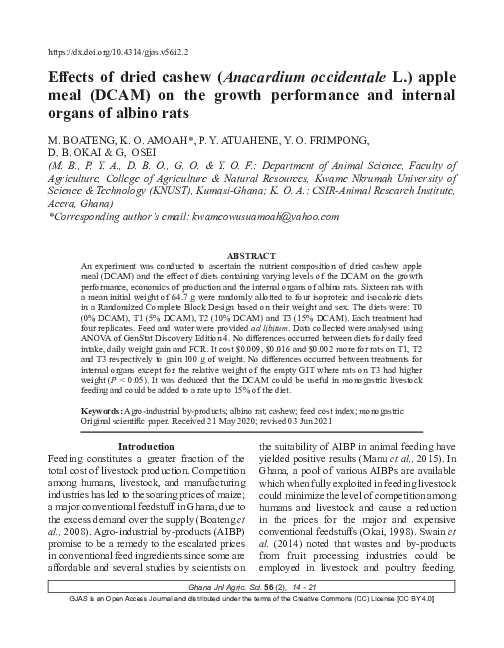 (PDF) Effects of dried cashew (Anacardium occidentale L.) apple meal ...