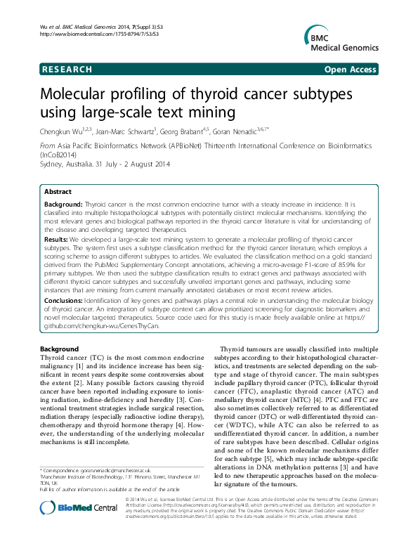 (PDF) Molecular profiling of thyroid cancer subtypes using large-scale ...