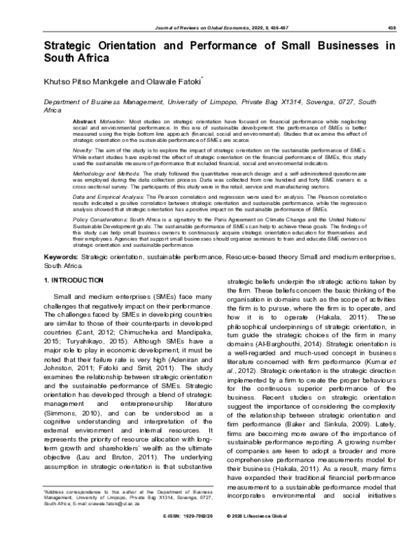(PDF) Strategic Orientation and Performance of Small Businesses in ...
