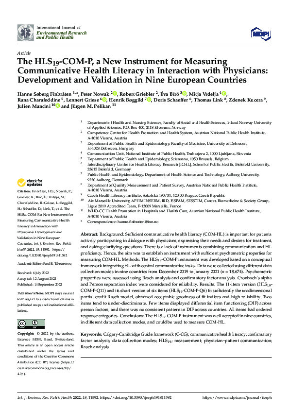 (PDF) The HLS19-COM-P, a New Instrument for Measuring Communicative ...