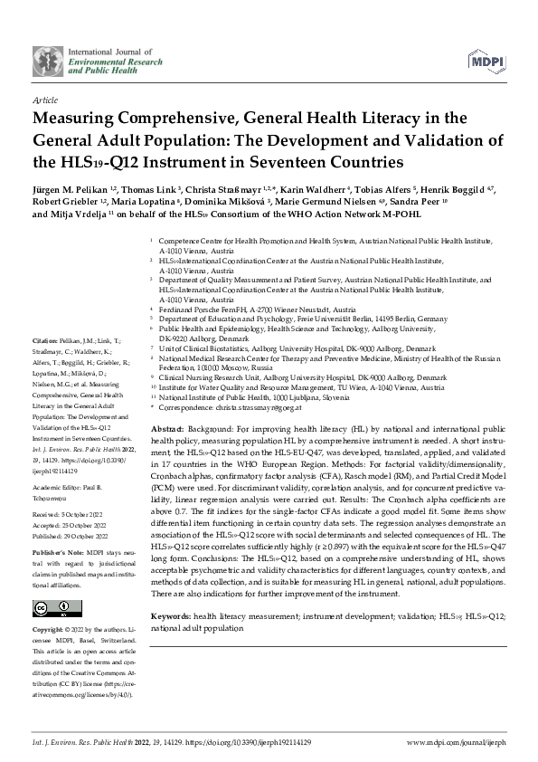 (PDF) Measuring Comprehensive, General Health Literacy in the General ...