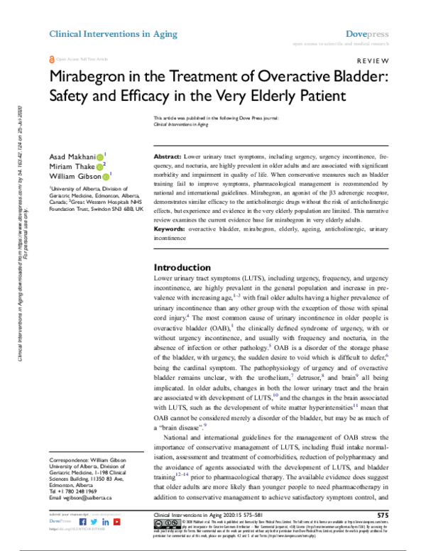 (PDF) Mirabegron in overactive bladder: A review of efficacy, safety ...