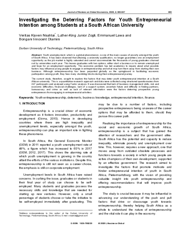 (PDF) Investigating the Deterring Factors for Youth Entrepreneurial ...