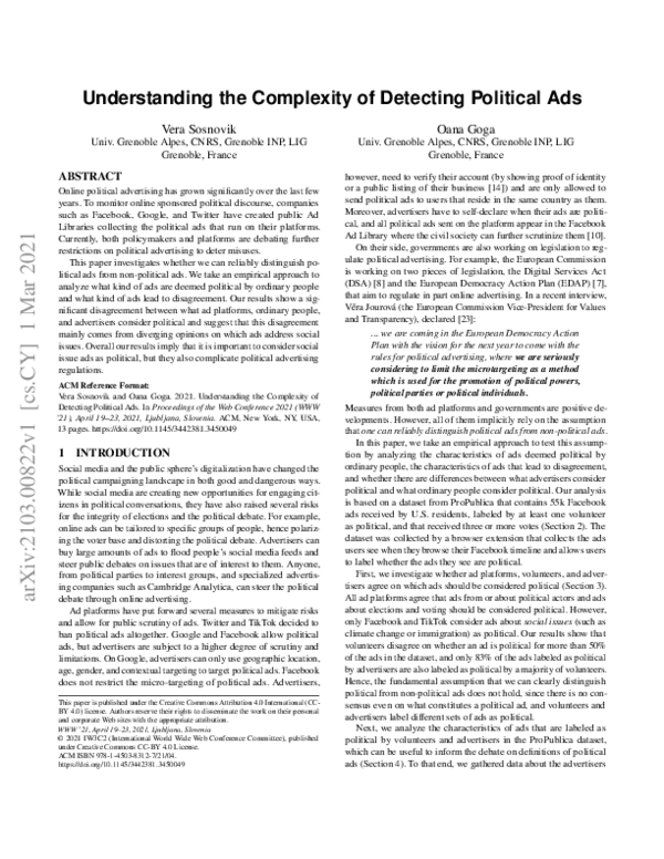 (PDF) Understanding the Complexity of Detecting Political Ads