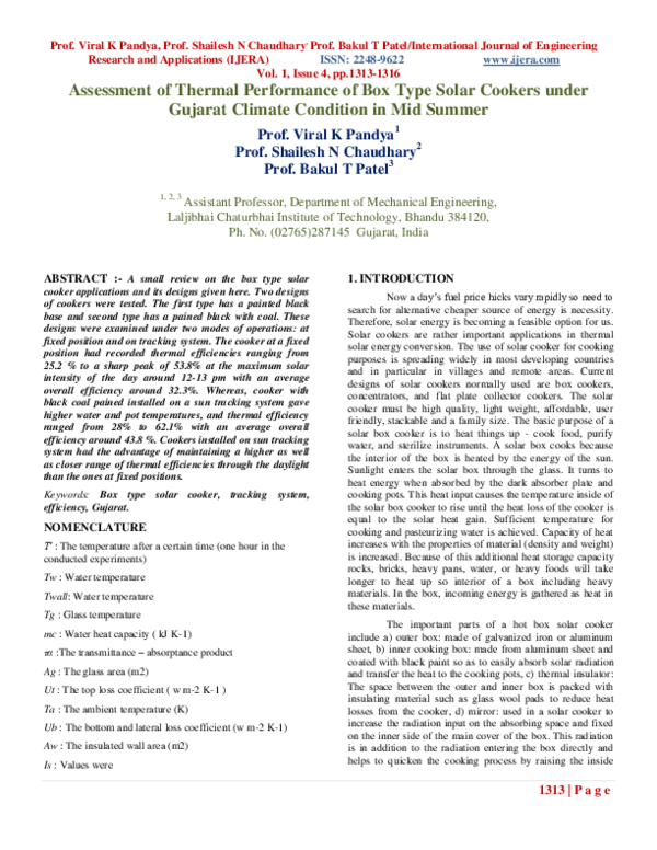 (PDF) Assessment of Thermal Performance of Box Type Solar Cookers under ...