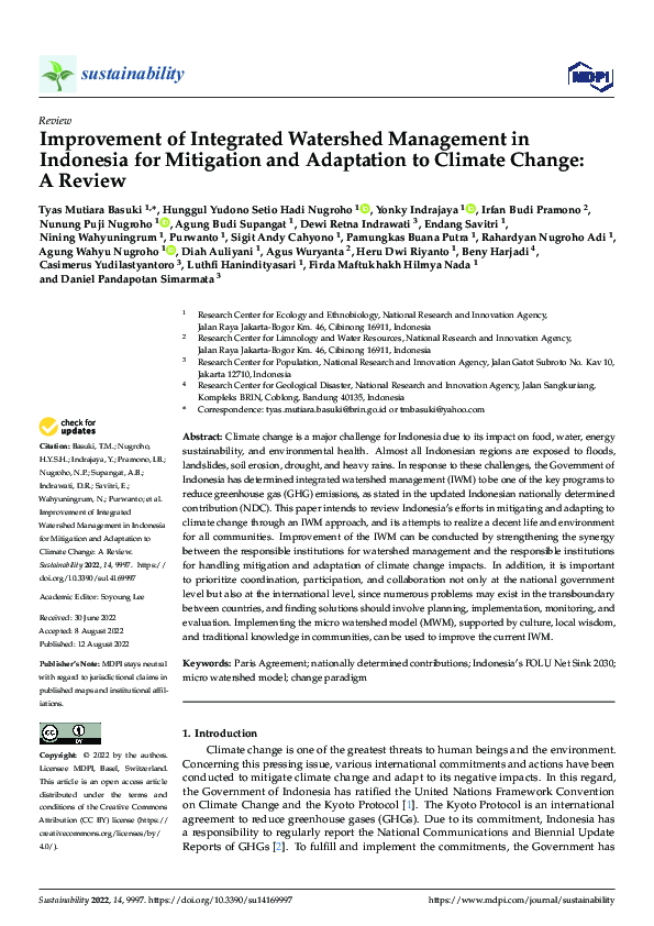 Improvement of Integrated Watershed Management in Indonesia for Mitigation and Adaptation to Climate Change: A Review