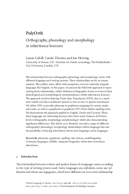 (PDF) PolyOrth: Orthography, phonology and morphology in inheritance ...