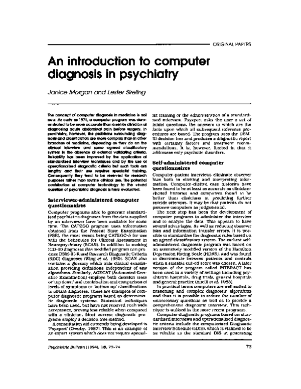 (PDF) An introduction to computer diagnosis in psychiatry