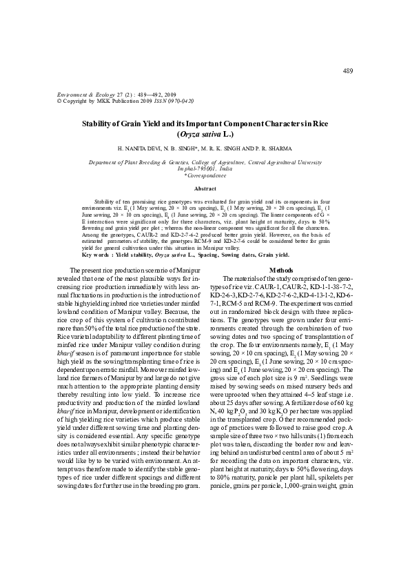 (PDF) Stability of Grain Yield and its Important Component Characters ...