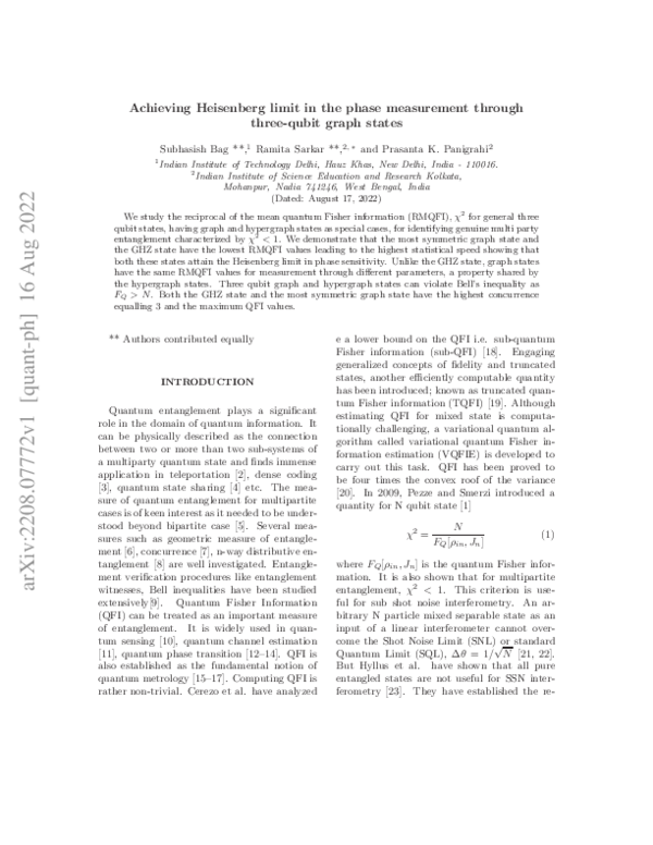 (PDF) Achieving Heisenberg limit in the phase measurement through three ...