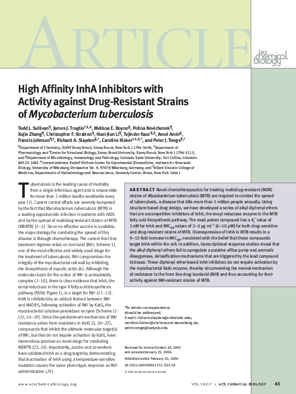 (PDF) High Affinity InhA Inhibitors with Activity against Drug ...