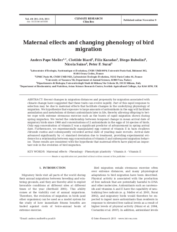 Photo inspiration: Gallery Detail: Pdf Maternal Effects And Changing Phenology Of Bird Migration