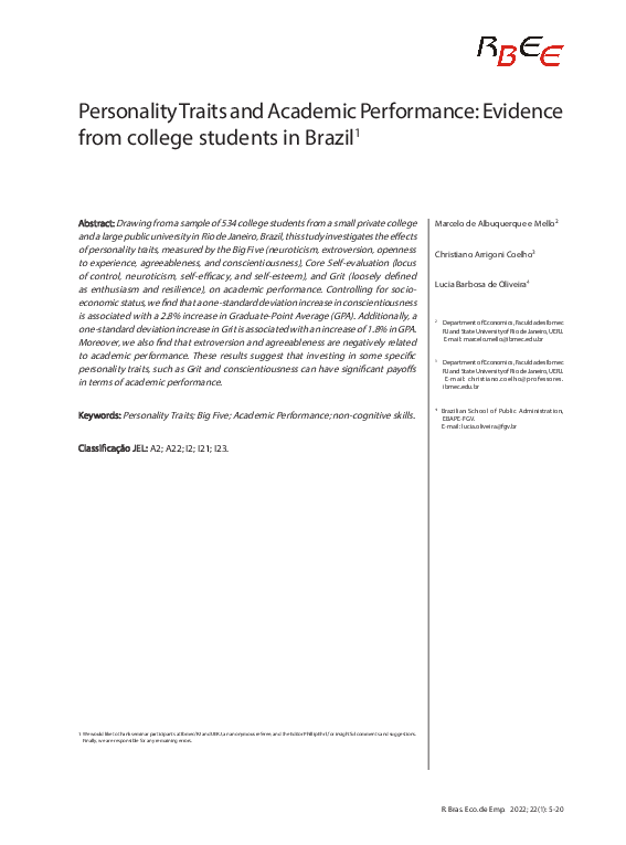 (PDF) Personality Traits and Academic Performance: Evidence from ...