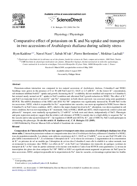 (PDF) Comparative effect of potassium on K and Na uptake and transport ...