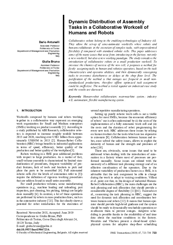 (PDF) Dynamic distribution of assembly tasks in a collaborative ...