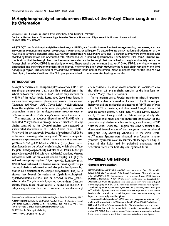 (PDF) N-acylphosphatidylethanolamines: effect of the N-acyl chain ...
