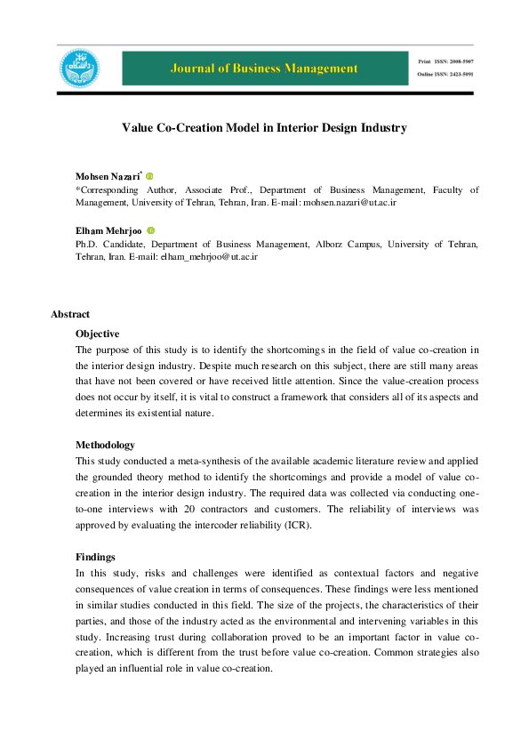 (PDF) Value Co-Creation Model in Interior Design Industry | Journal of ...