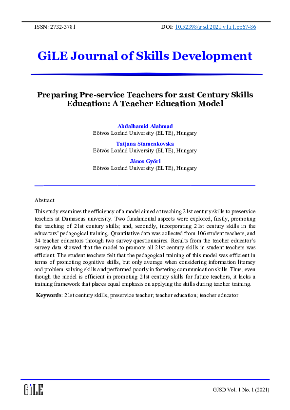(PDF) Preparing Pre-service Teachers for 21st Century Skills Education