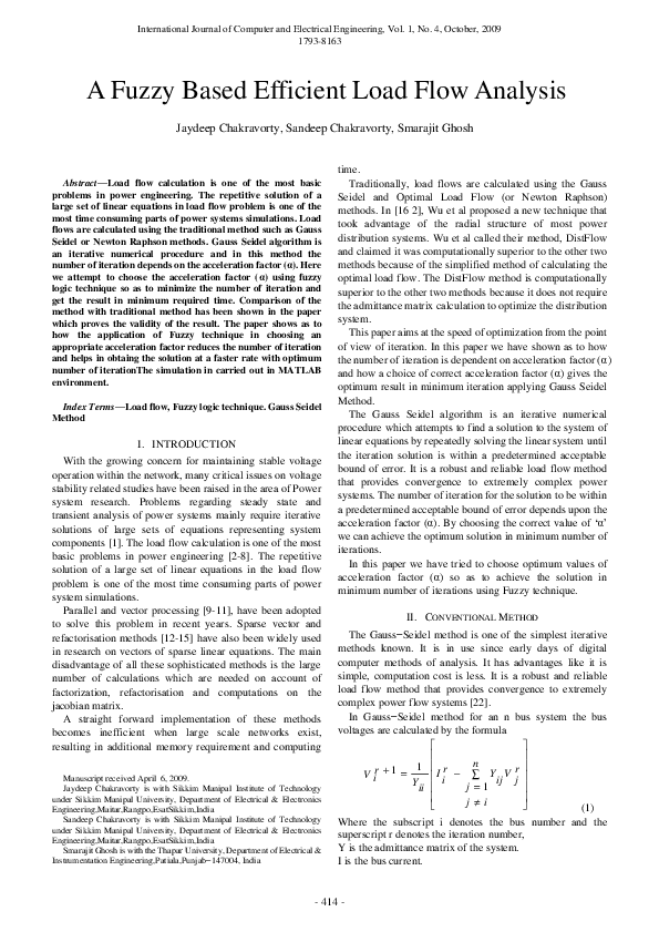 (PDF) A Fuzzy Based Efficient Load Flow Analysis