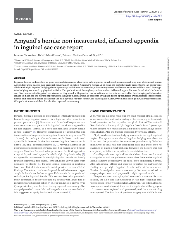 (PDF) Amyand’s hernia: non incarcerated, inflamed appendix in inguinal ...