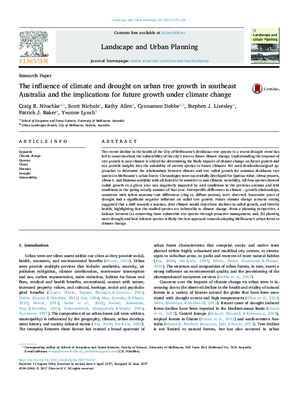 (PDF) The influence of climate and drought on urban tree growth in ...