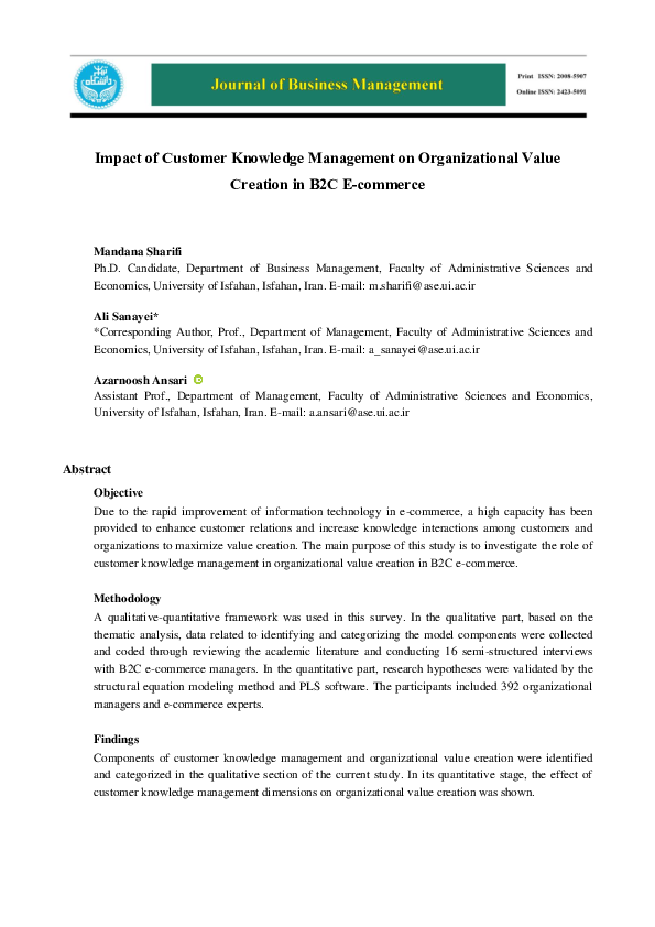 (PDF) Impact of Customer Knowledge Management on Organizational Value ...