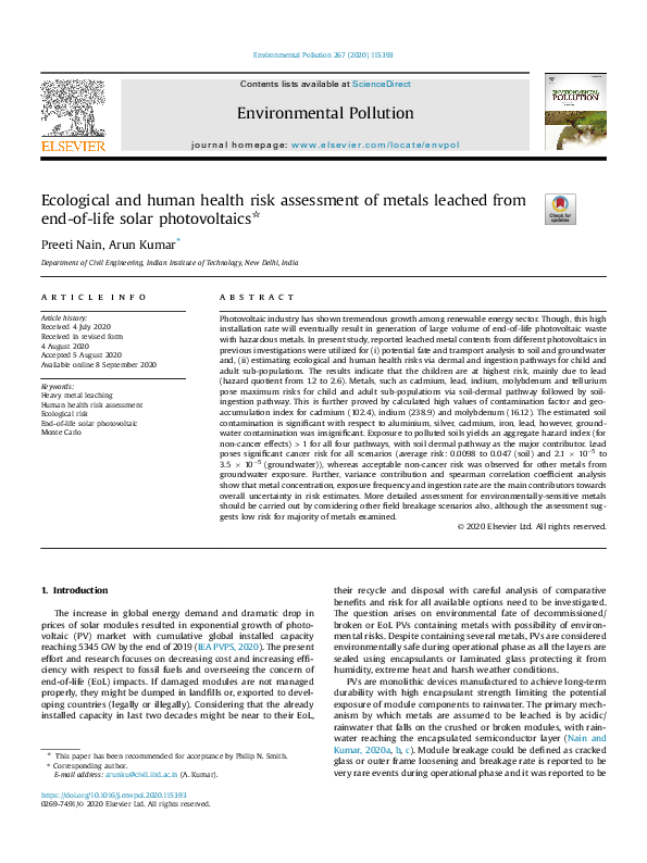 (PDF) Ecological and human health risk assessment of heavy metal ...
