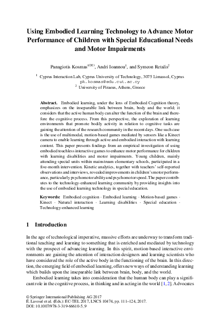(PDF) Using Embodied Learning Technology to Advance Motor Performance ...