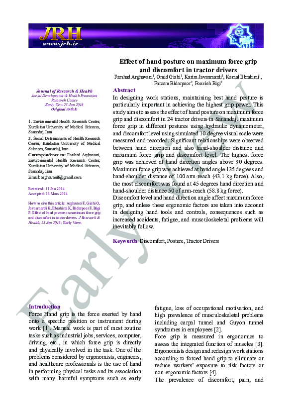 (PDF) Effect of hand posture on maximum force grip and discomfort in ...