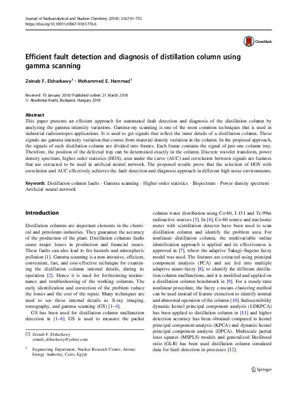 (PDF) Efficient fault detection and diagnosis of distillation column ...