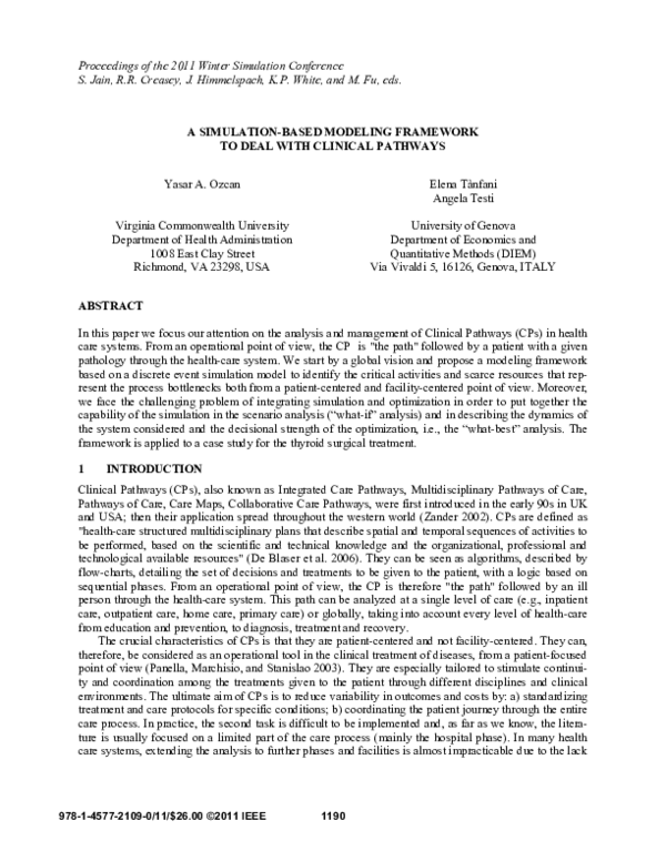 (PDF) A simulation-based modeling framework to deal with Clinical Pathways