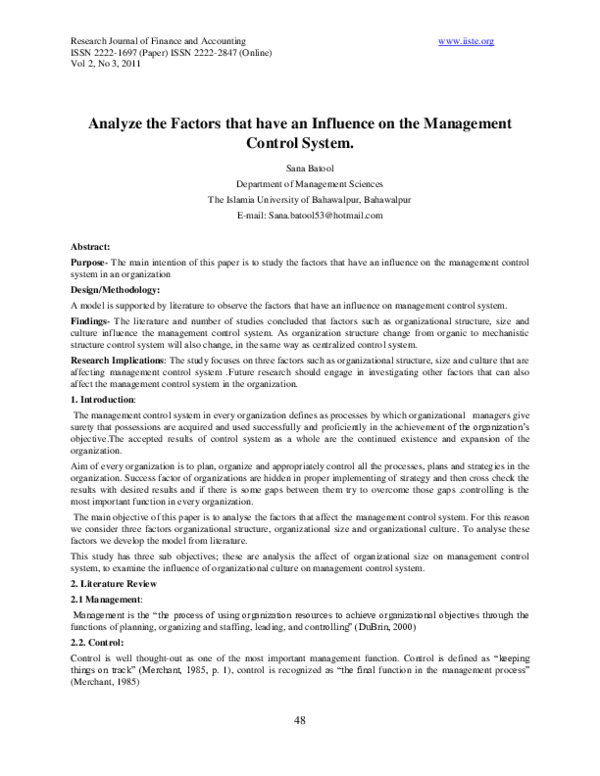 (PDF) Analyze the Factors that have an Influence on the Management ...