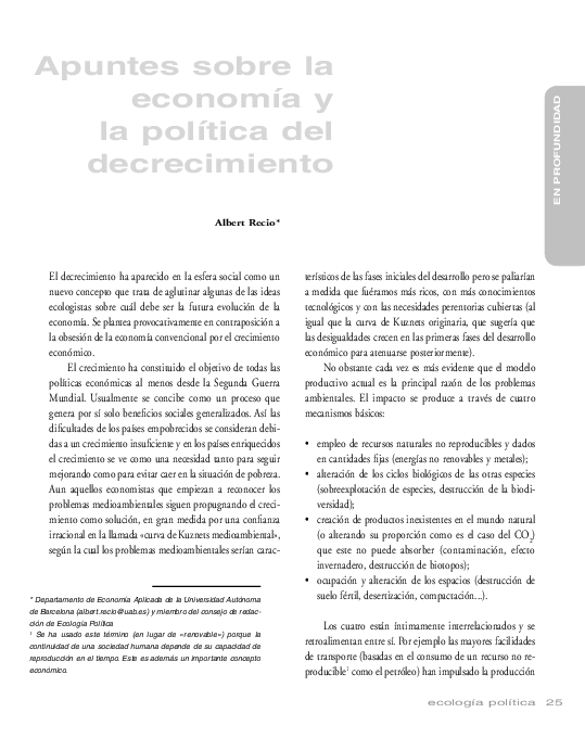 Apuntes sobre la economía y la política del decrecimiento