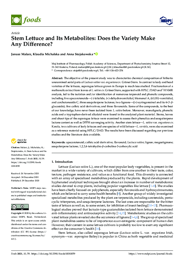 (PDF) Stem Lettuce and Its Metabolites: Does the Variety Make Any ...