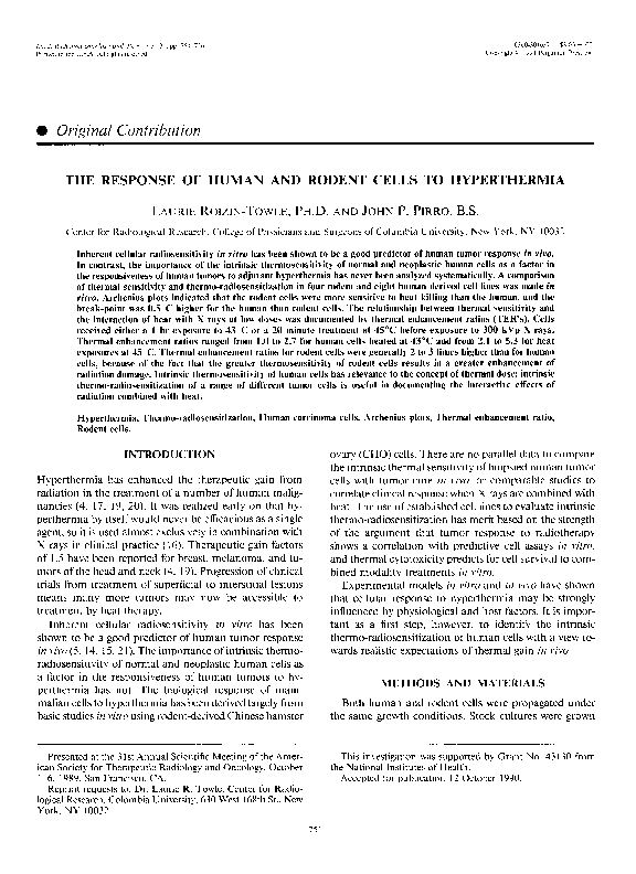 (PDF) The response of human and rodent cells to hyperthermia